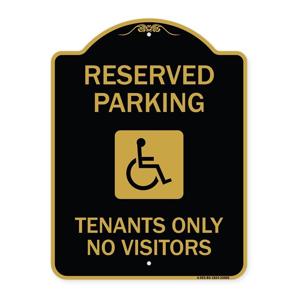 Signmission Reserved Parking Tenants No Visitors W/ Graphic, Black & Gold Alum Sign, 18" x 24", BG-1824-23005 A-DES-BG-1824-23005 - main